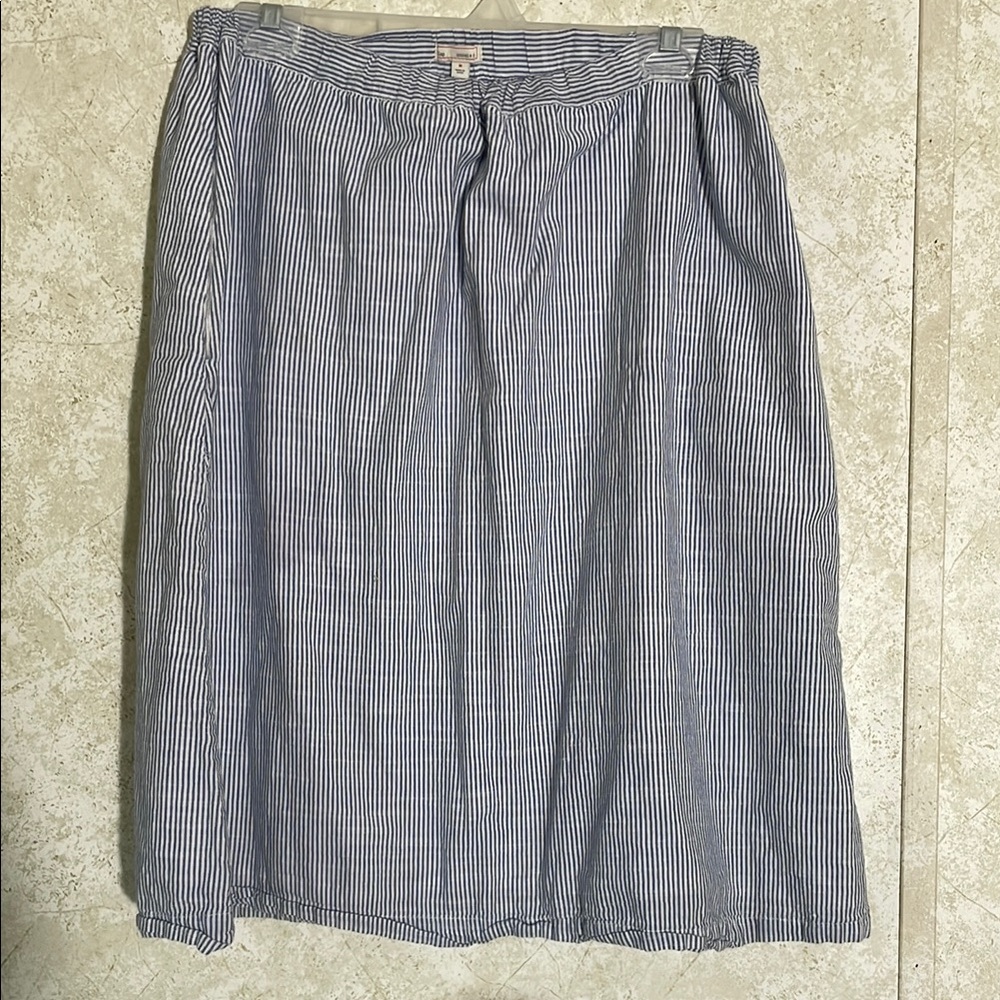 GAP Blue & White Cotton Striped Lined Midi Skirt Pockets Elastic Band